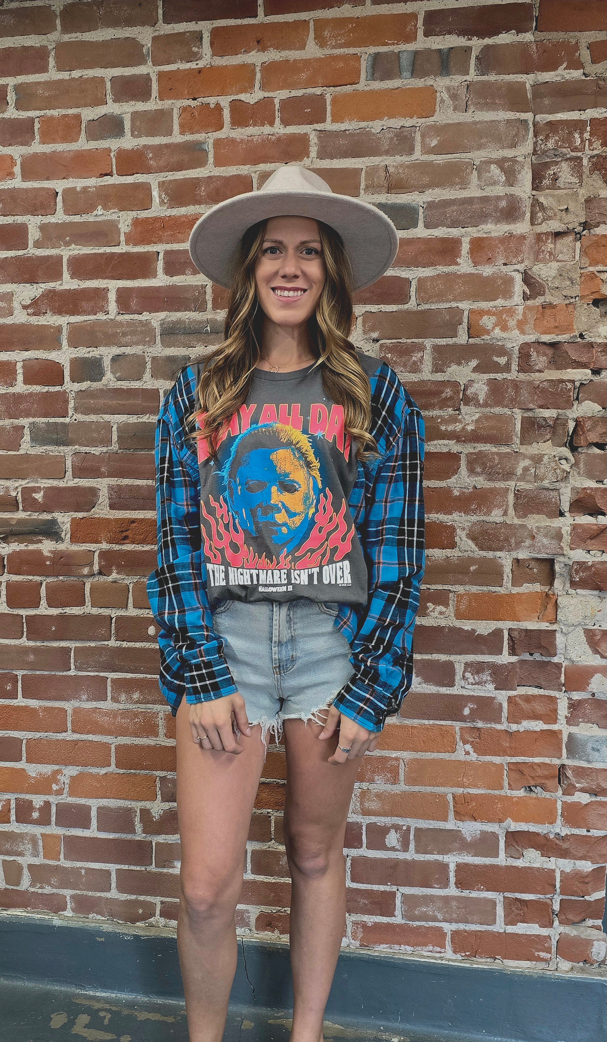 Slay All Day Halloween Upcycled Flannel Shirt – Handcrafted One-of-a-Kind Style