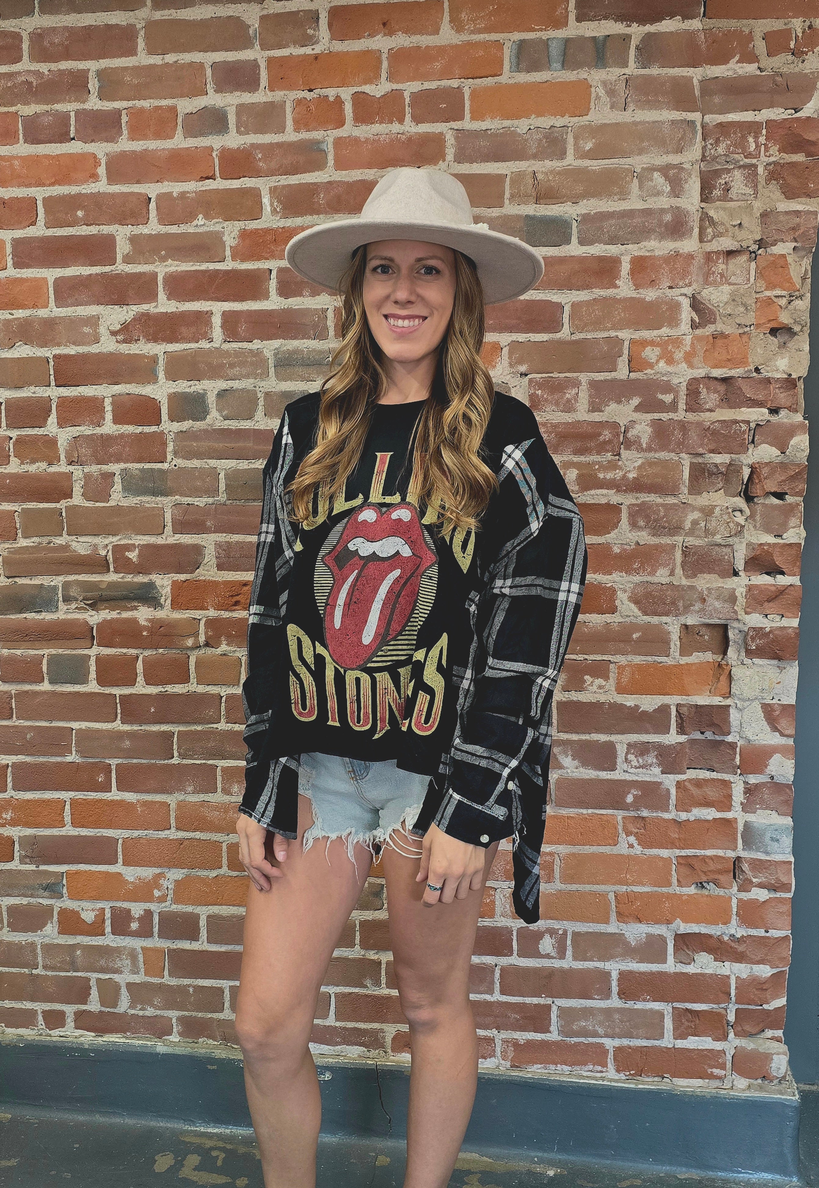 Rolling Stones Flannel Shirt - Handcrafted One-of-a-Kind