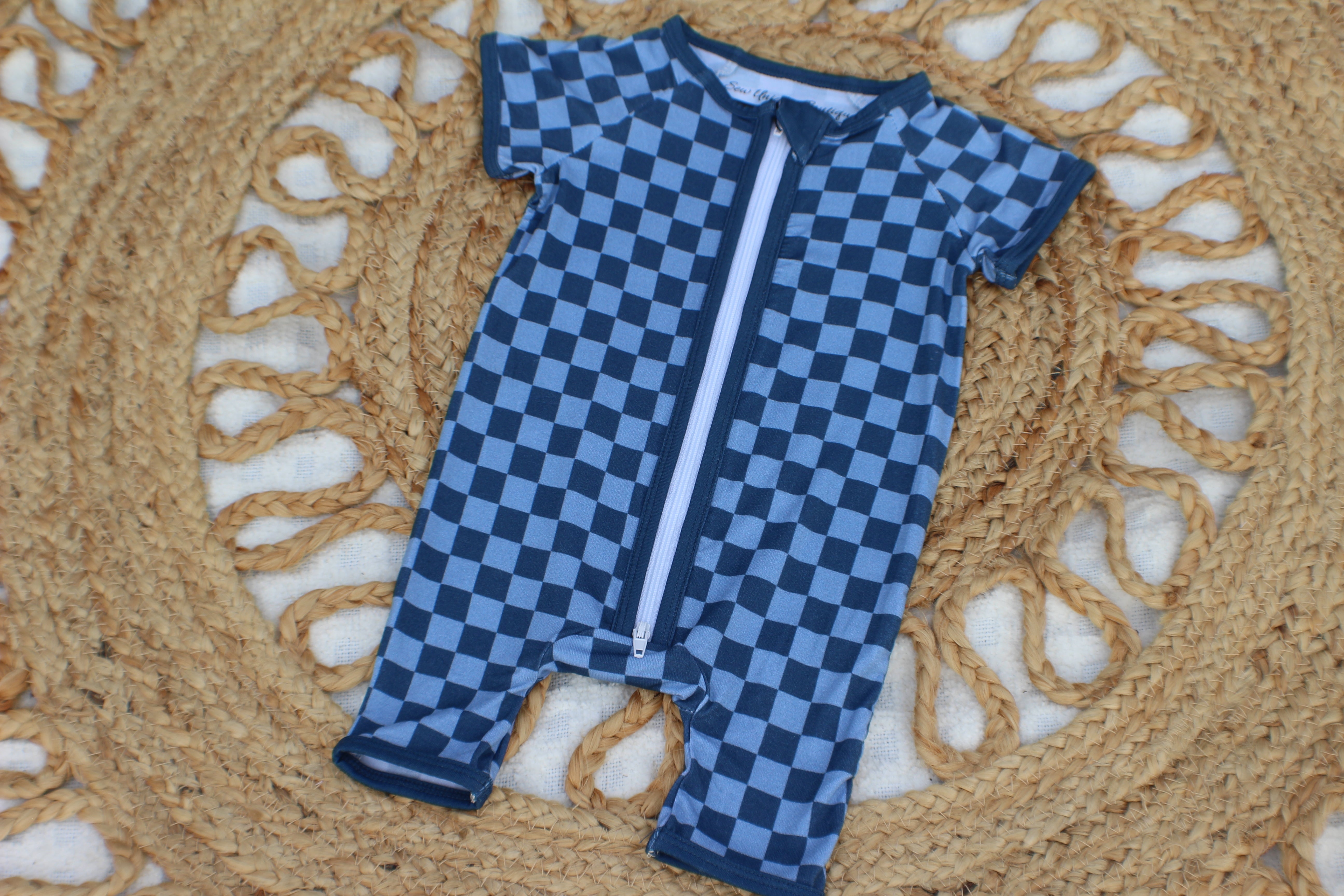 Blue Checkered Kids Bamboo Zip Romper