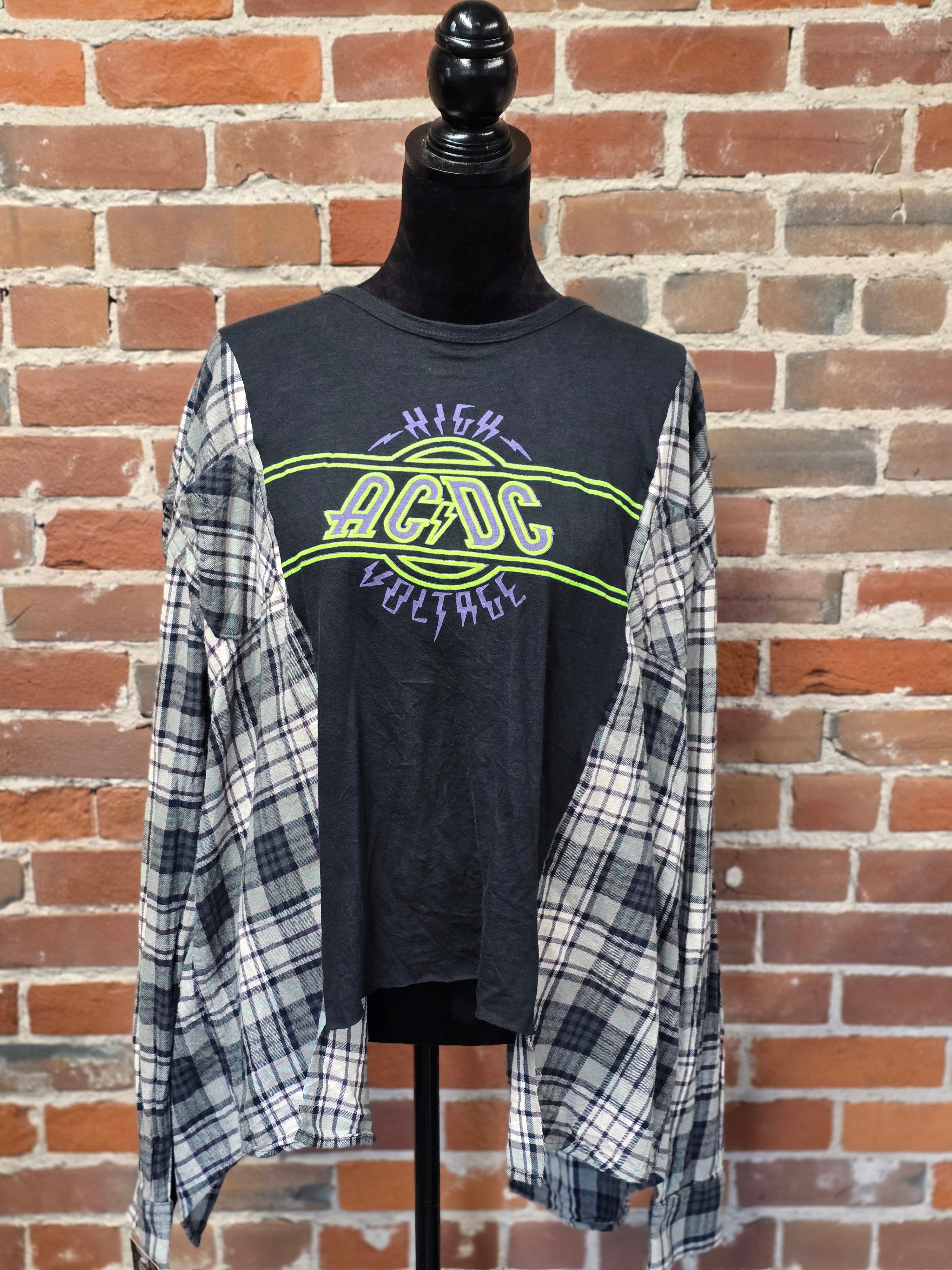 AC/DC Upcycled Flannel Shirt - Handcrafted Quality