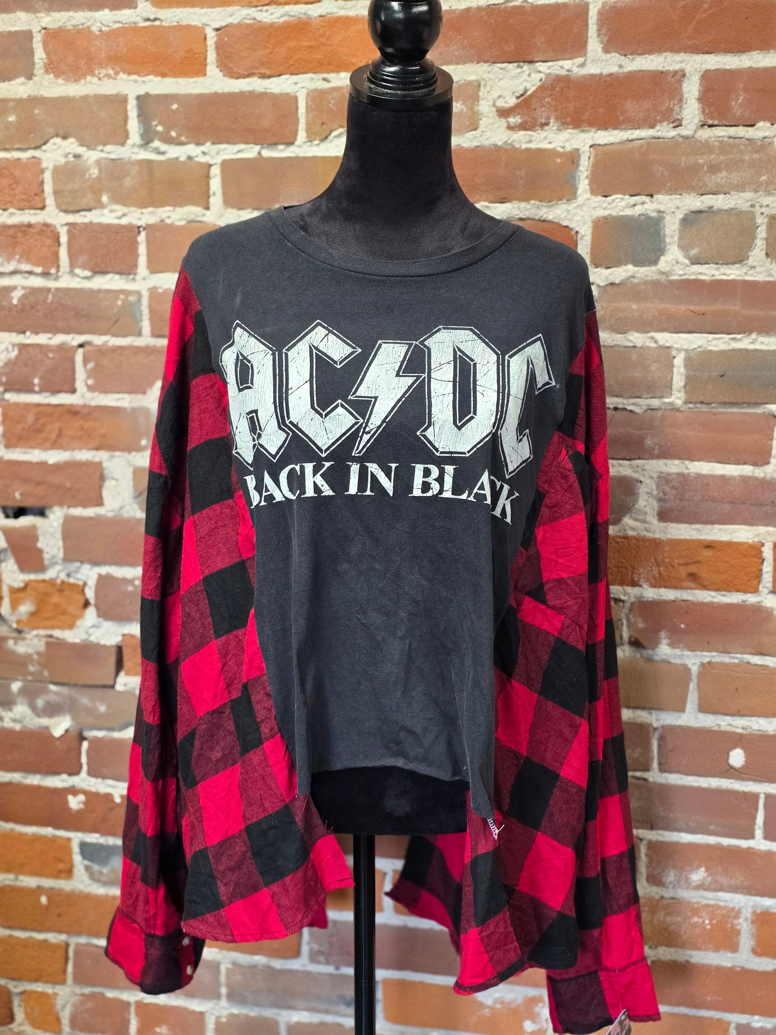 AC/DC Upcycled Flannel Shirt – Handcrafted One-of-a-Kind