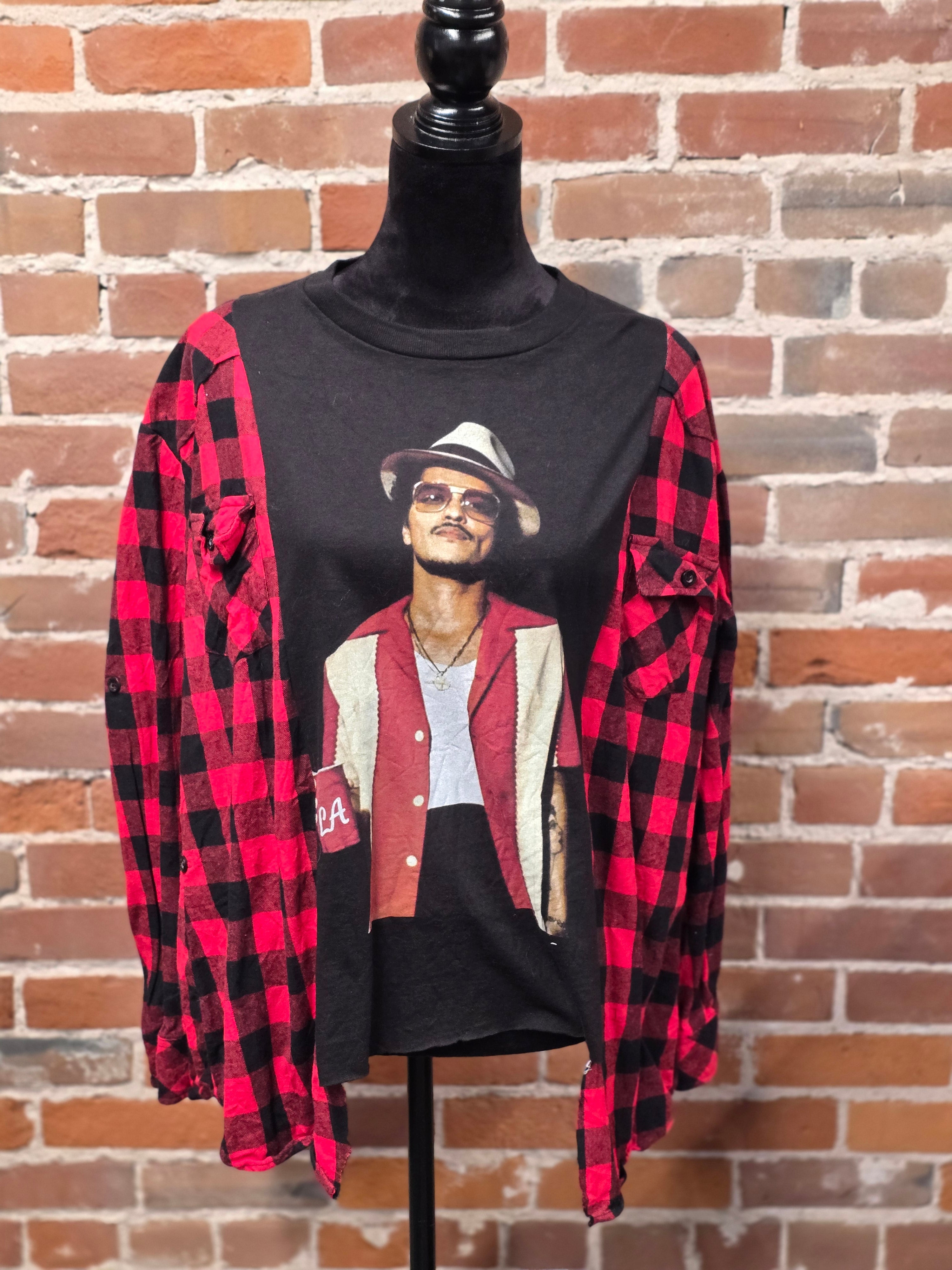 Bruno Mars Upcycled Flannel - Handcrafted Unique Design