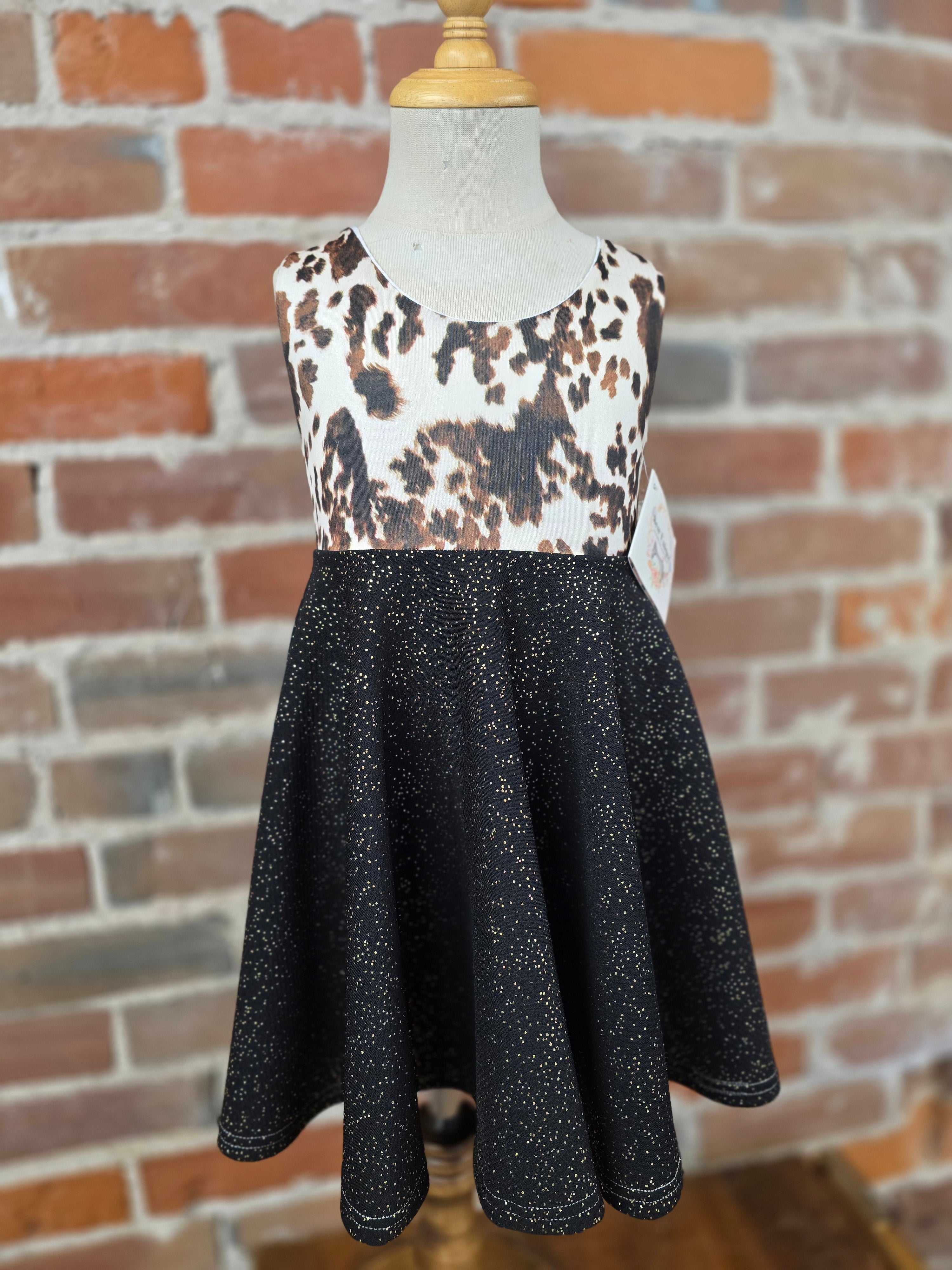 Cow Print Twirl Dress – Handcrafted, One-of-a-kind Style
