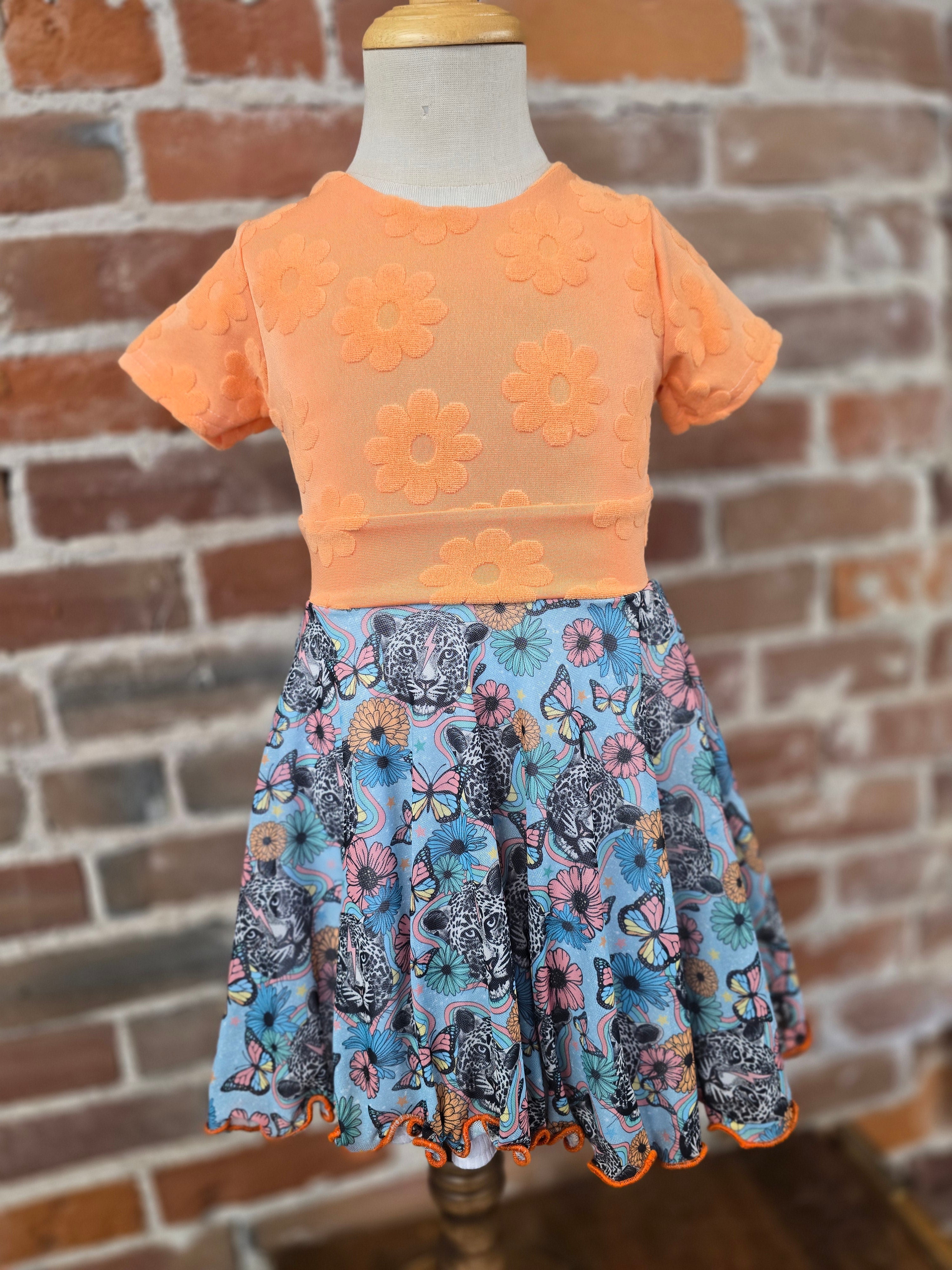 Leopard Twirl Dress - Handcrafted Floral Design