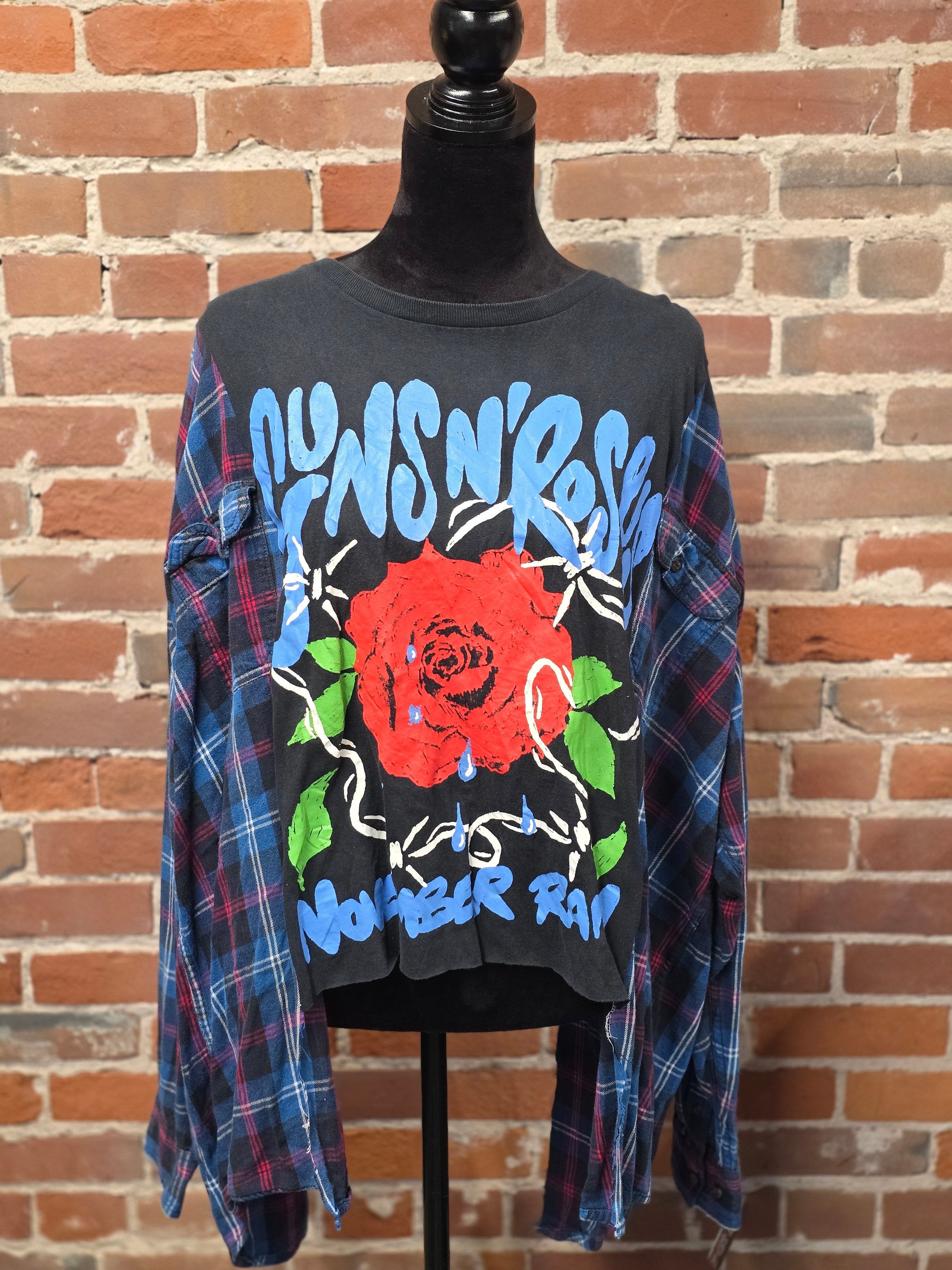 Guns N' Roses Upcycled Flannel - Handcrafted One-of-a-Kind Style