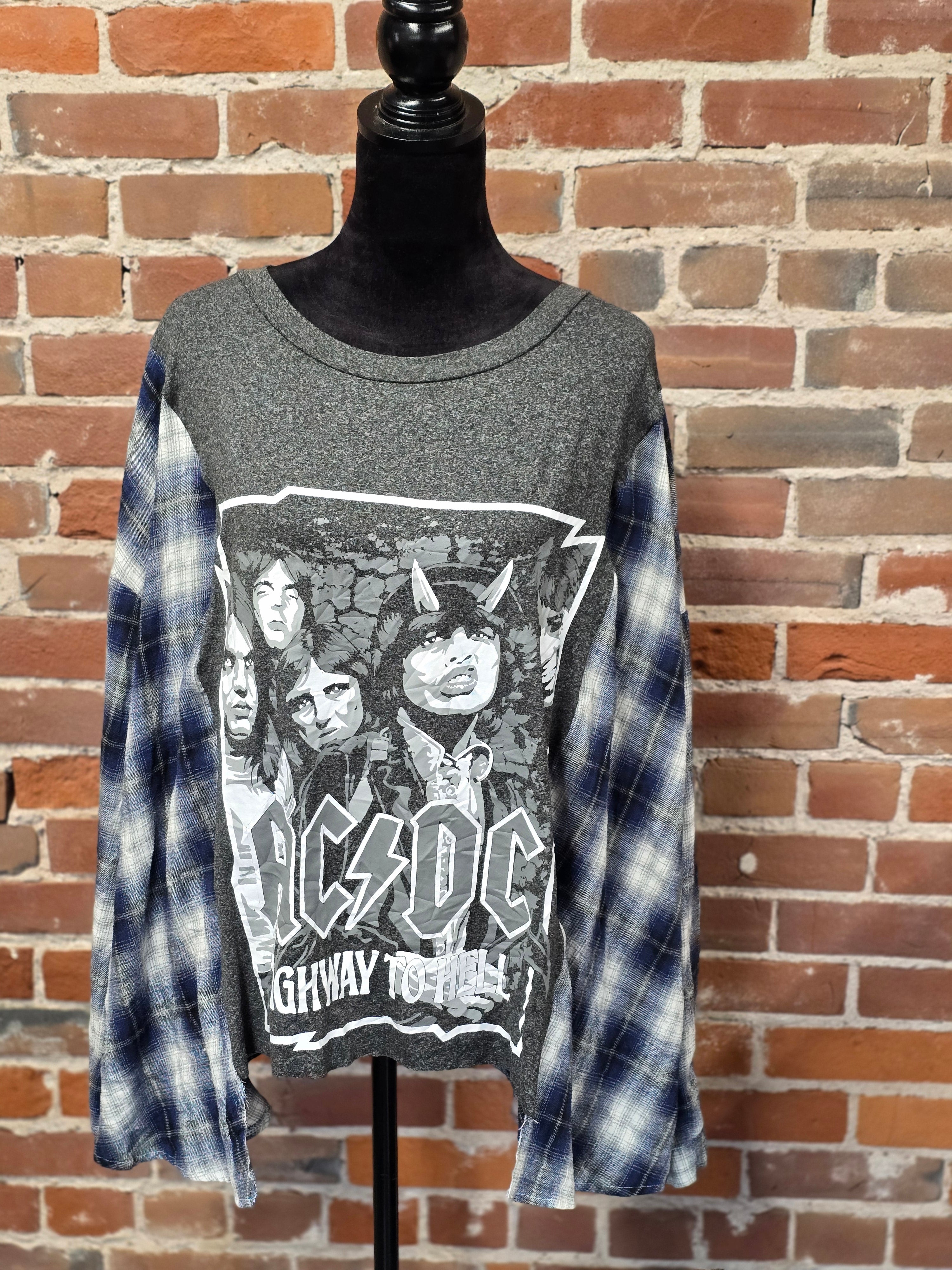 AC/DC Upcycled Flannel Shirt – Handcrafted One-of-a-Kind