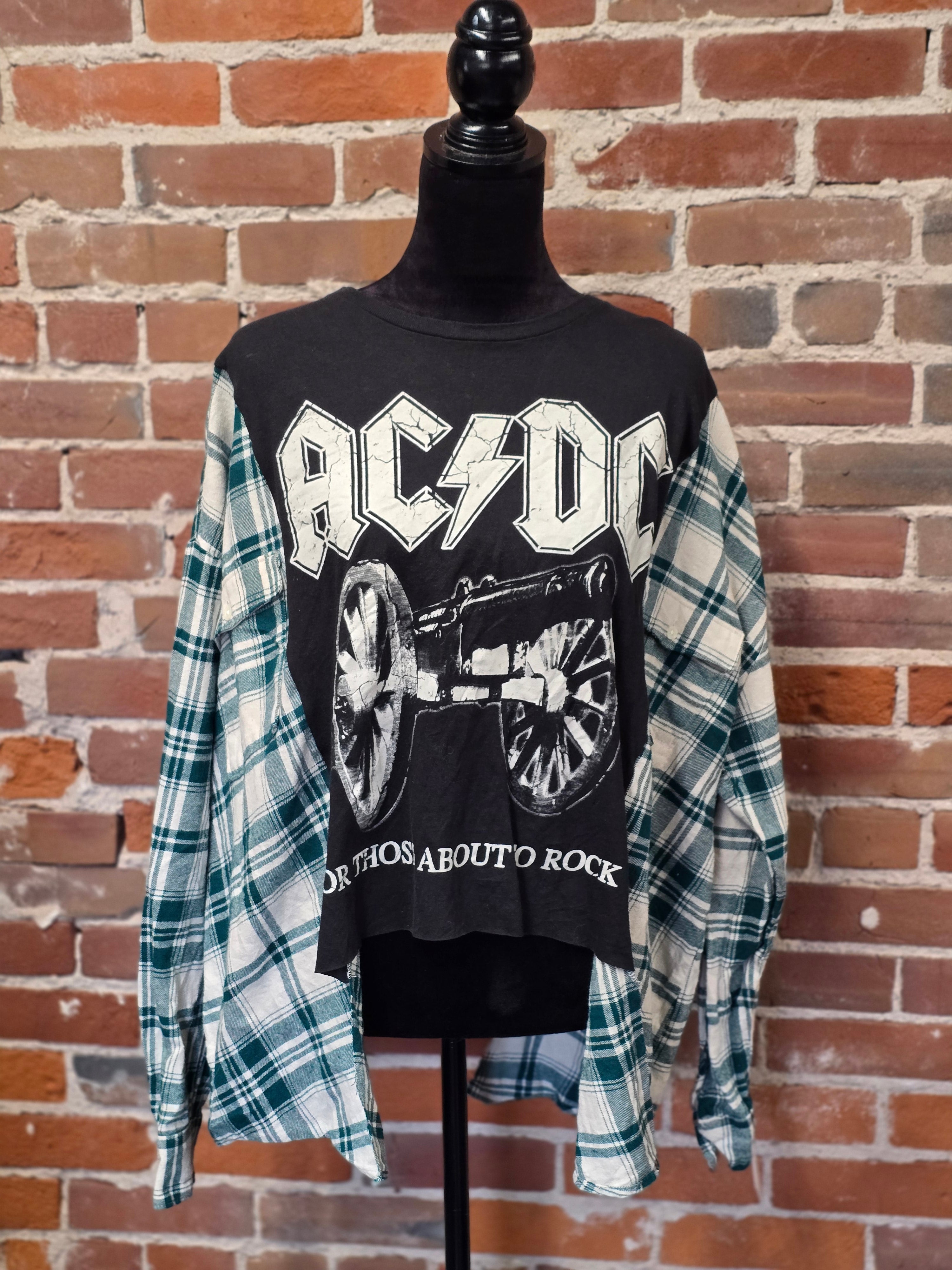 AC/DC Upcycled Flannel Shirt – Handcrafted One-of-a-Kind