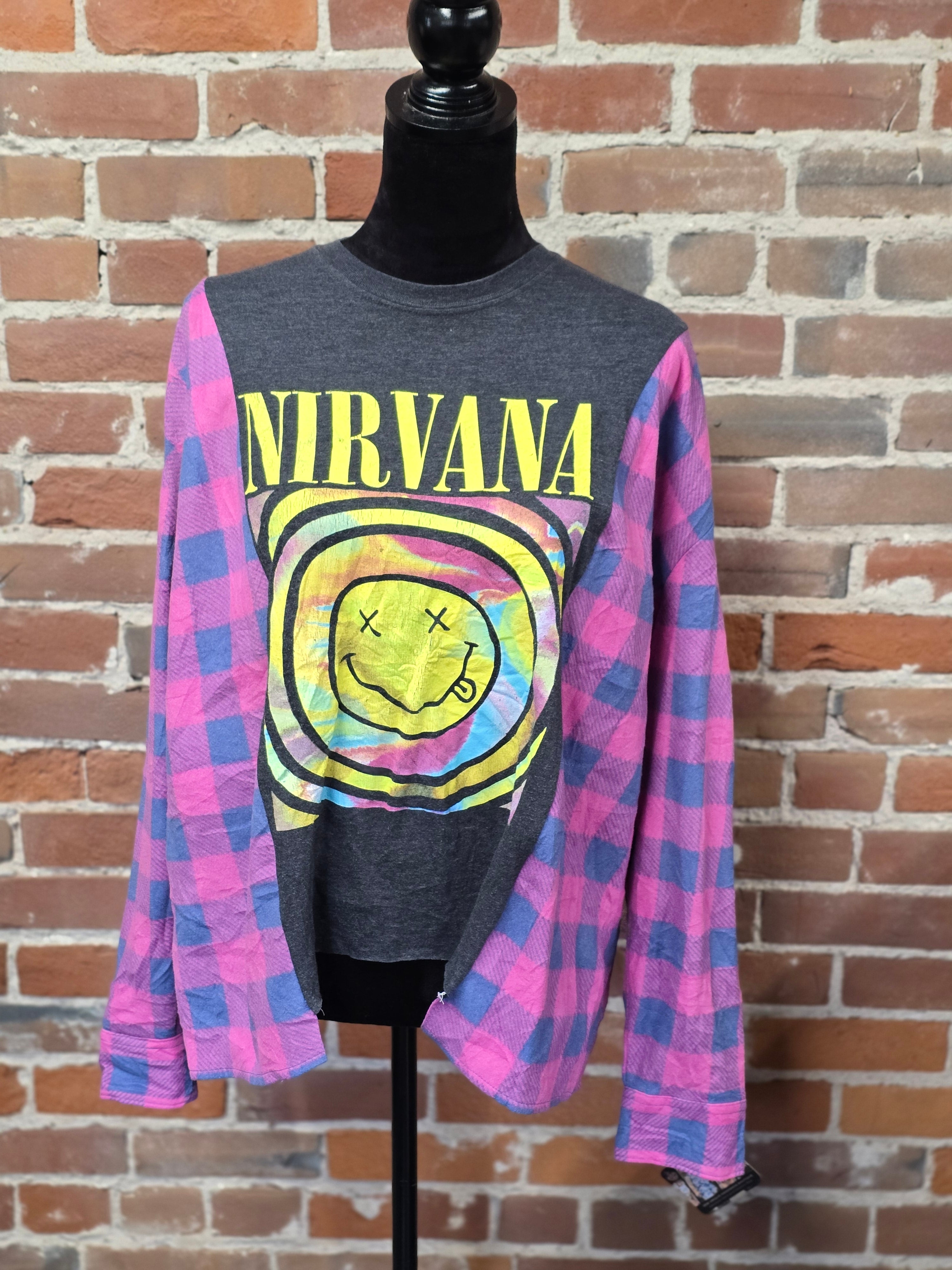 Nirvana Rock Band Flannel Shirt - Handcrafted One-of-a-Kind