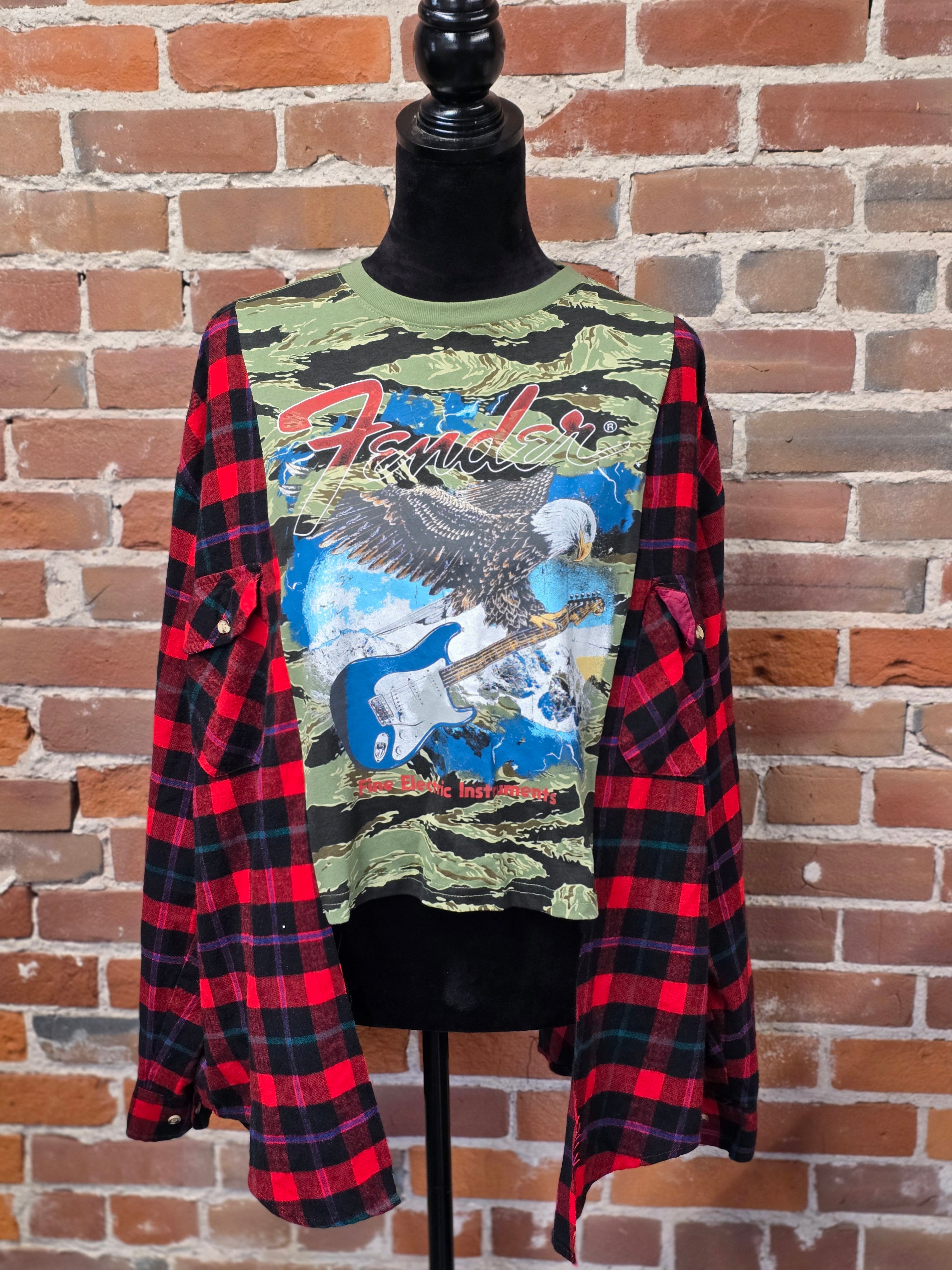 Fender Upcycled Flannel Shirt – Handcrafted Unique Style
