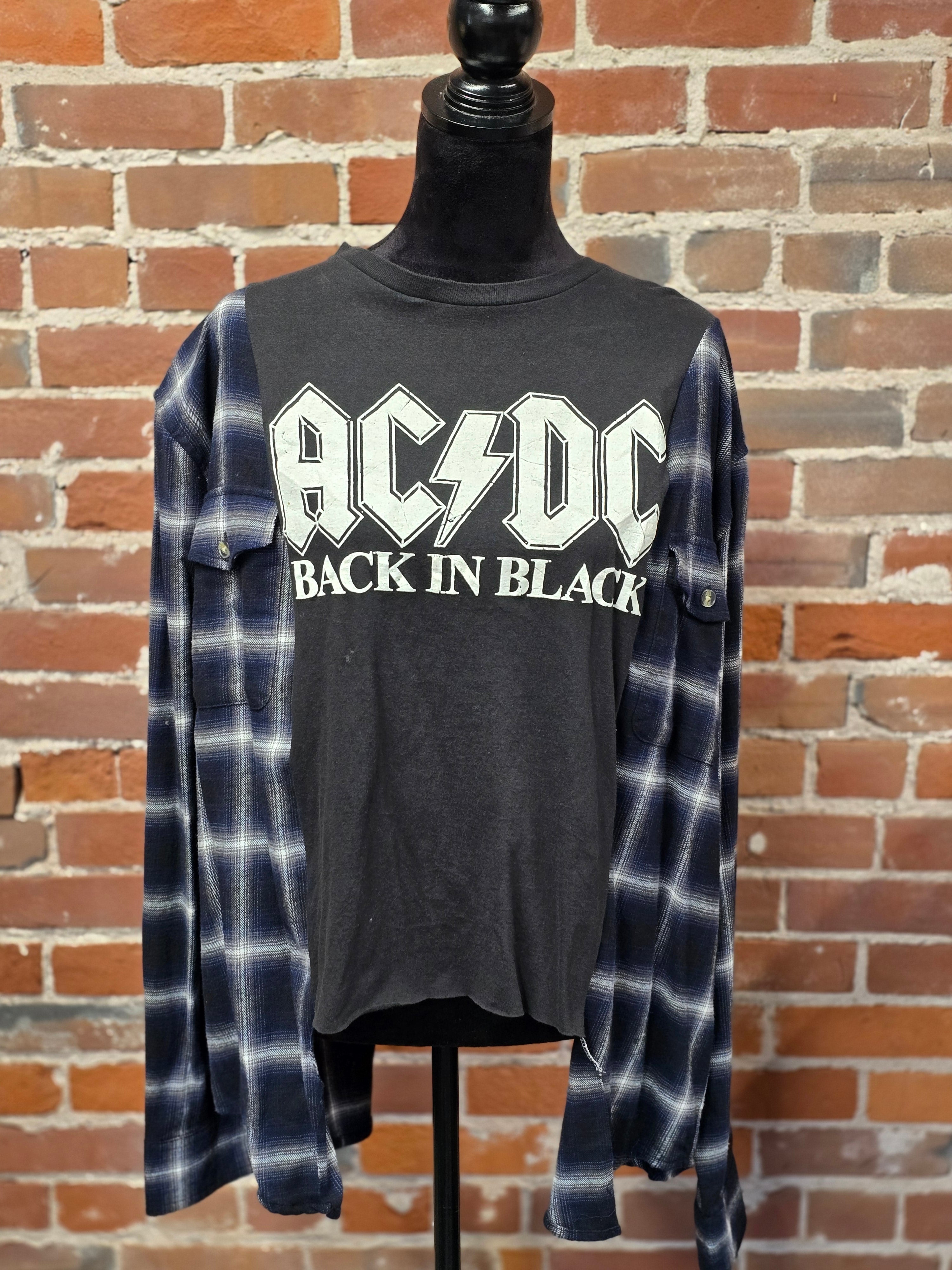AC/DC Upcycled Flannel Shirt – Handcrafted One-of-a-Kind