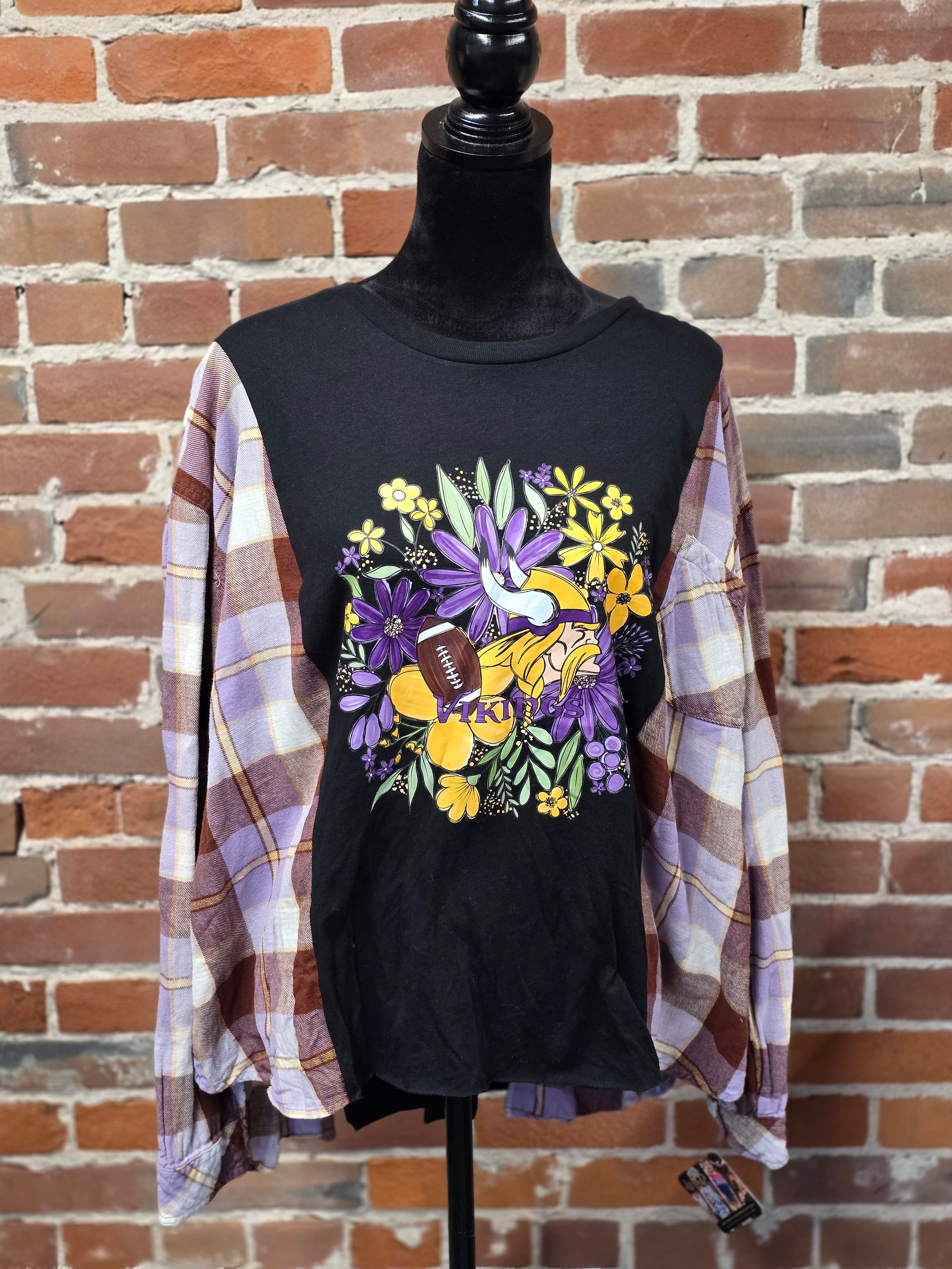 Upcycled Vikings Flannel Shirt – Handcrafted One-of-a-Kind