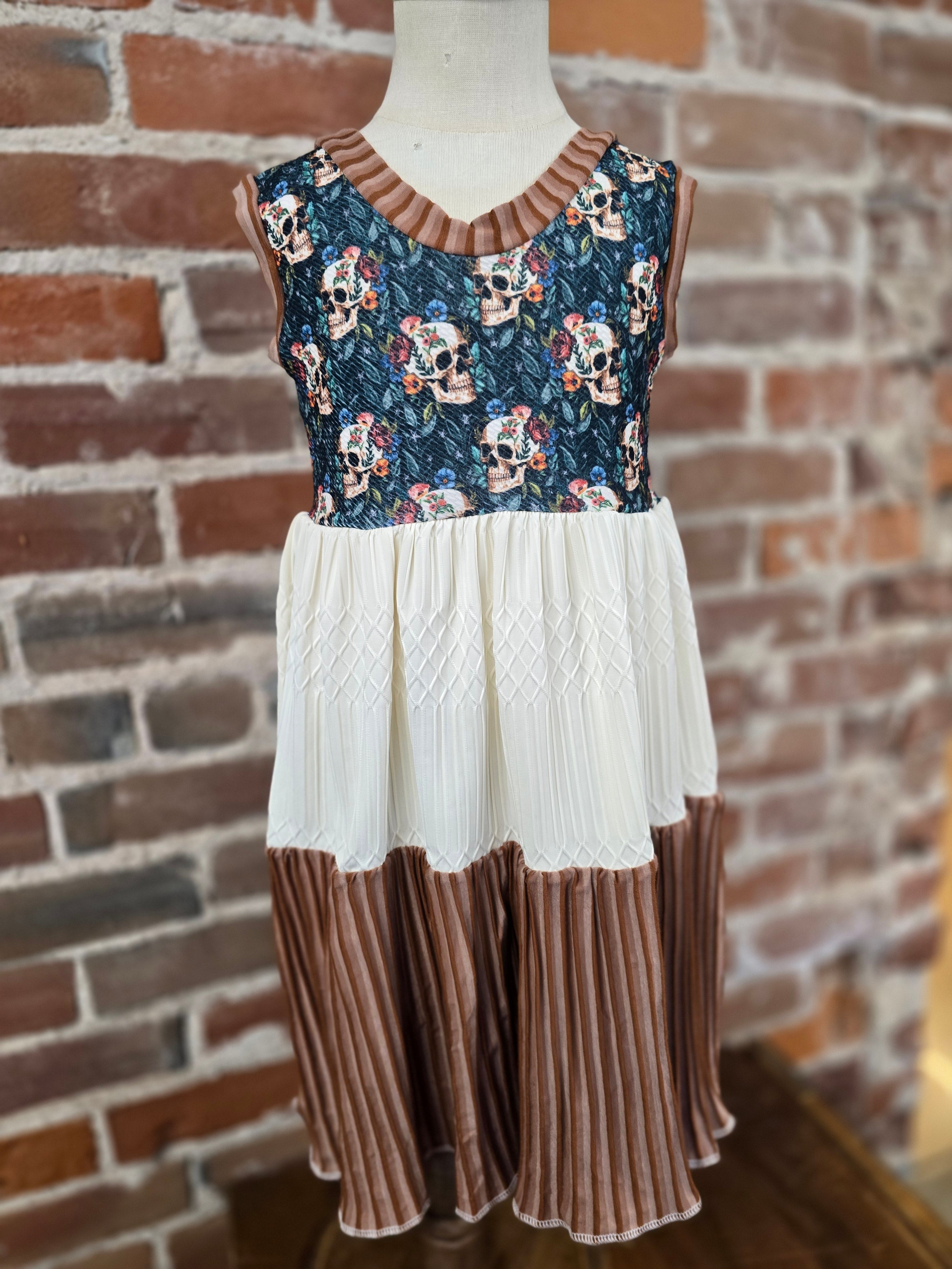 Skulls Tiered Dress - Handcrafted Skulls & Velvet Detail