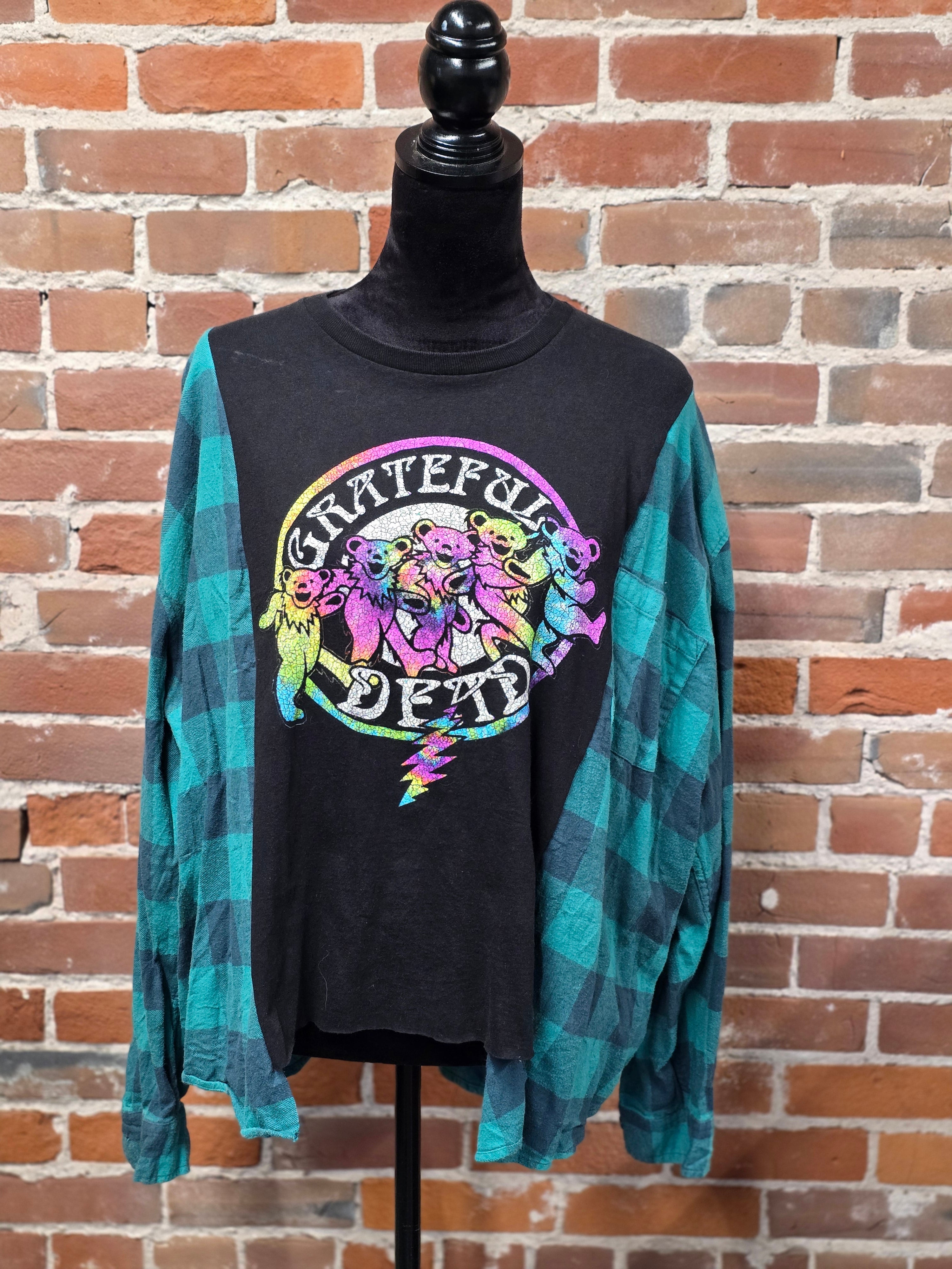 Grateful Dead Upcycled Flannel - Handcrafted One-of-a-Kind Shirt