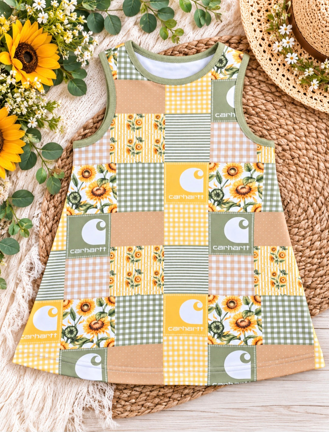 a dress with sunflowers on it