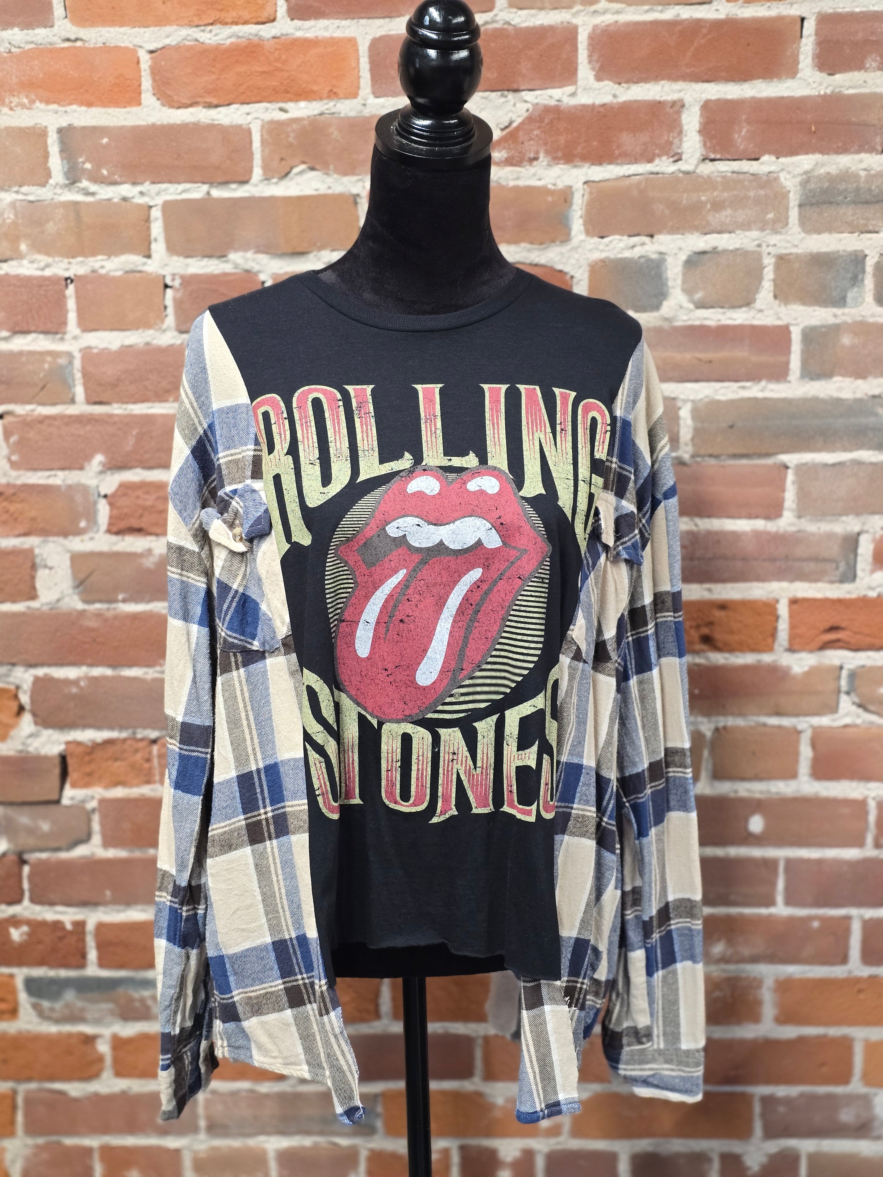 Rolling Stones Flannel Shirt - Handcrafted One-of-a-Kind
