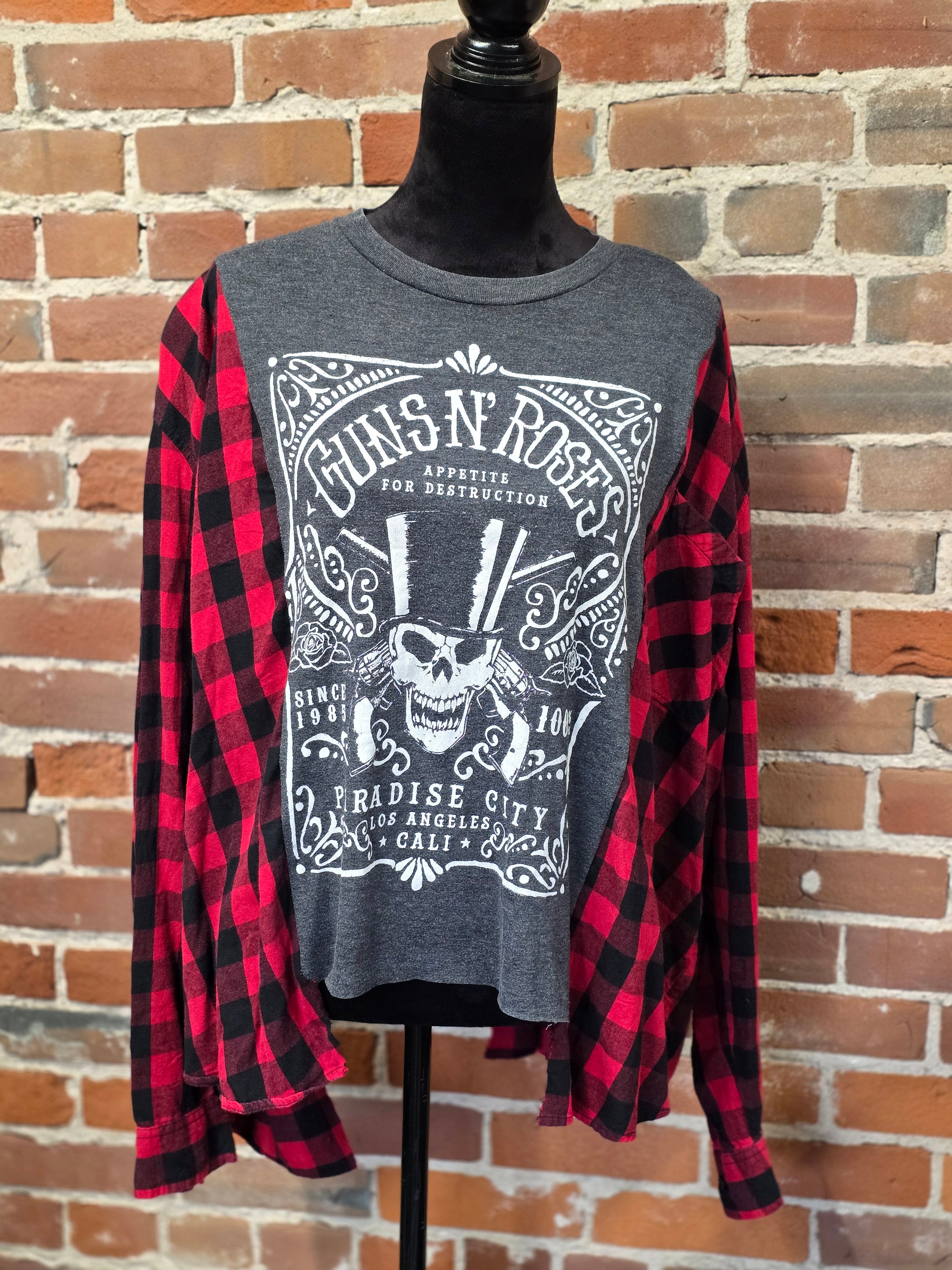 Guns N' Roses Upcycled Flannel - Handcrafted Quality