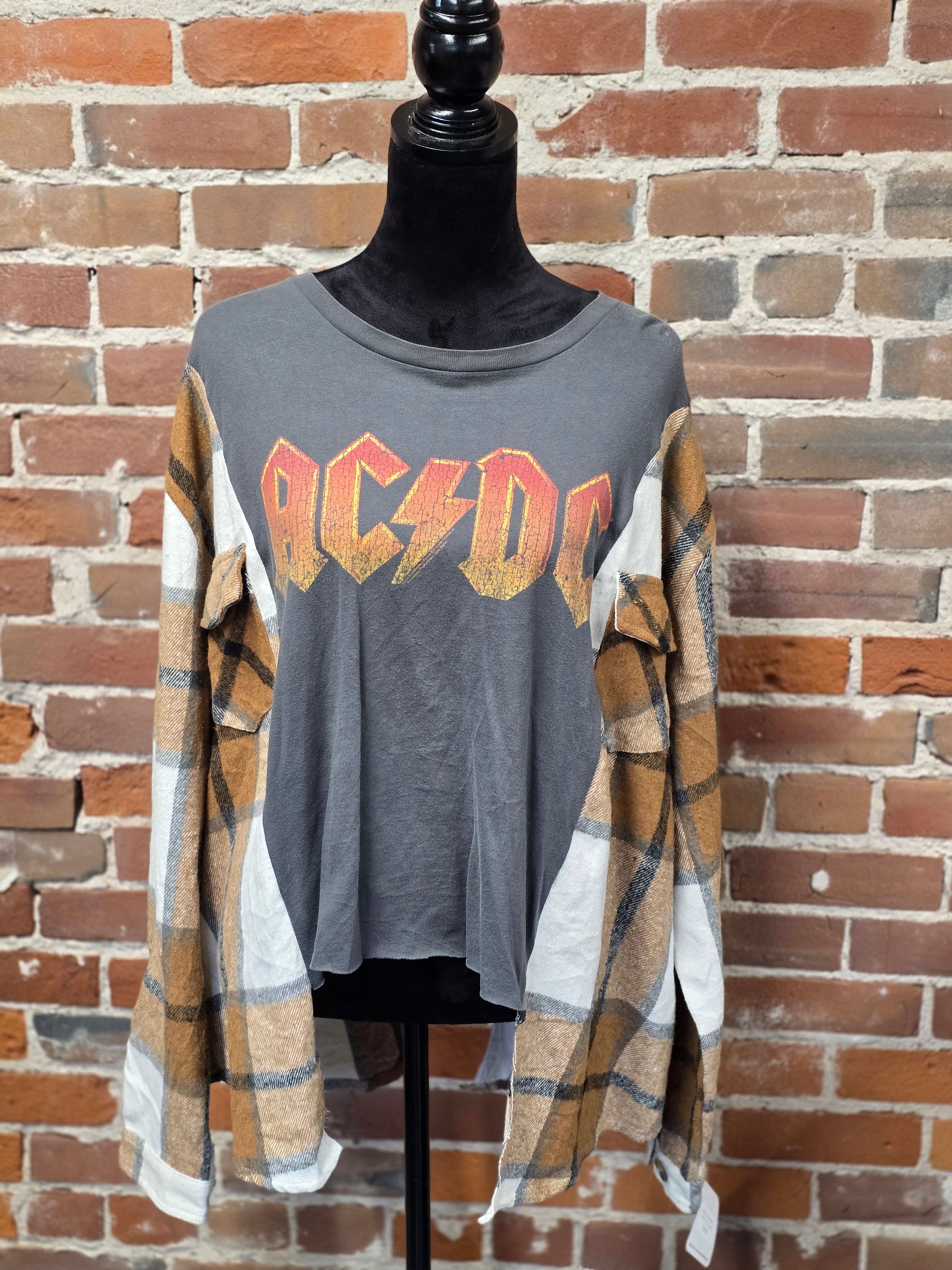 AC/DC Upcycled Flannel Shirt - Handcrafted One-of-a-Kind