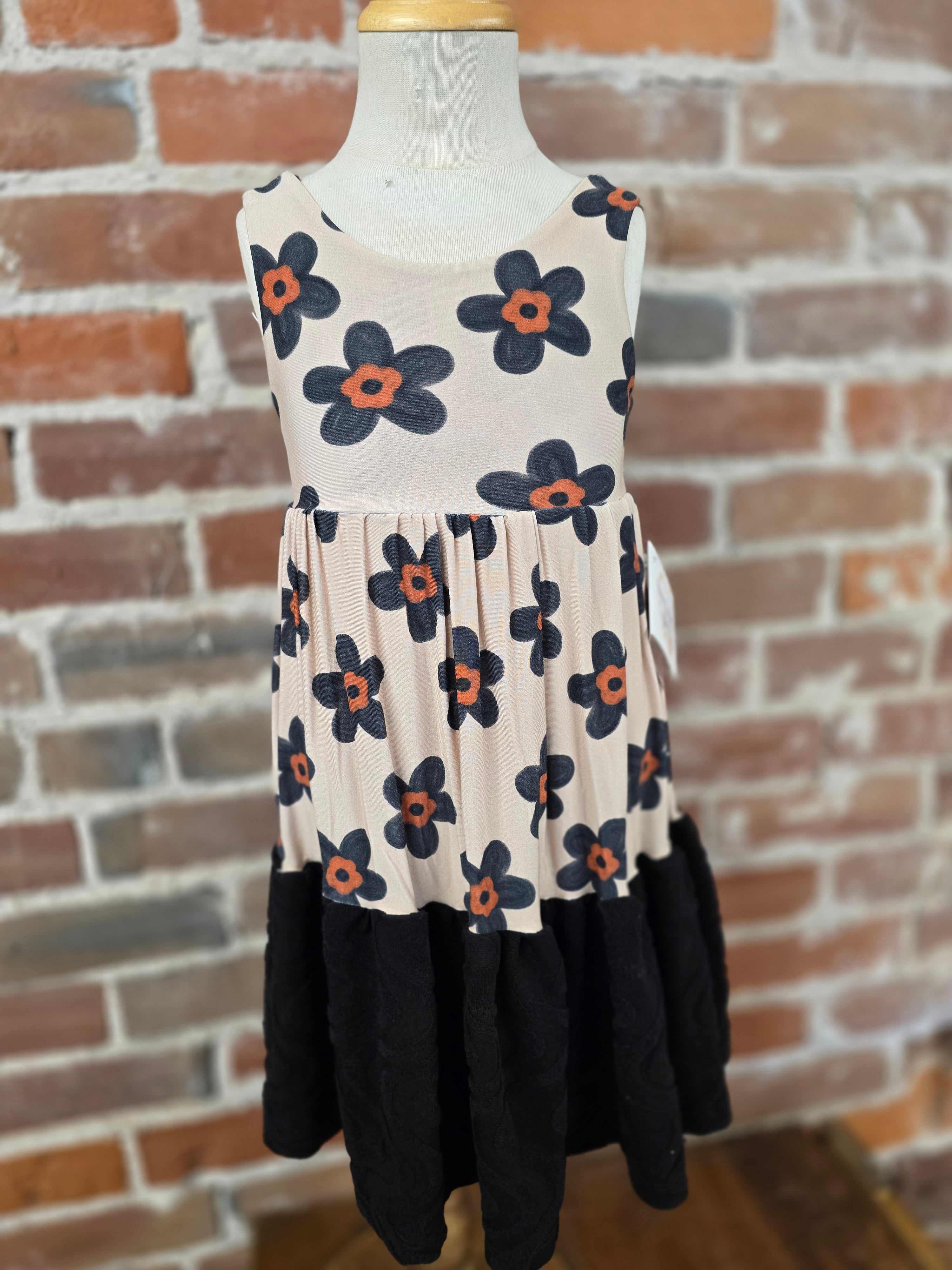 Black Floral Tiered Dress - Handcrafted Floral Elegance