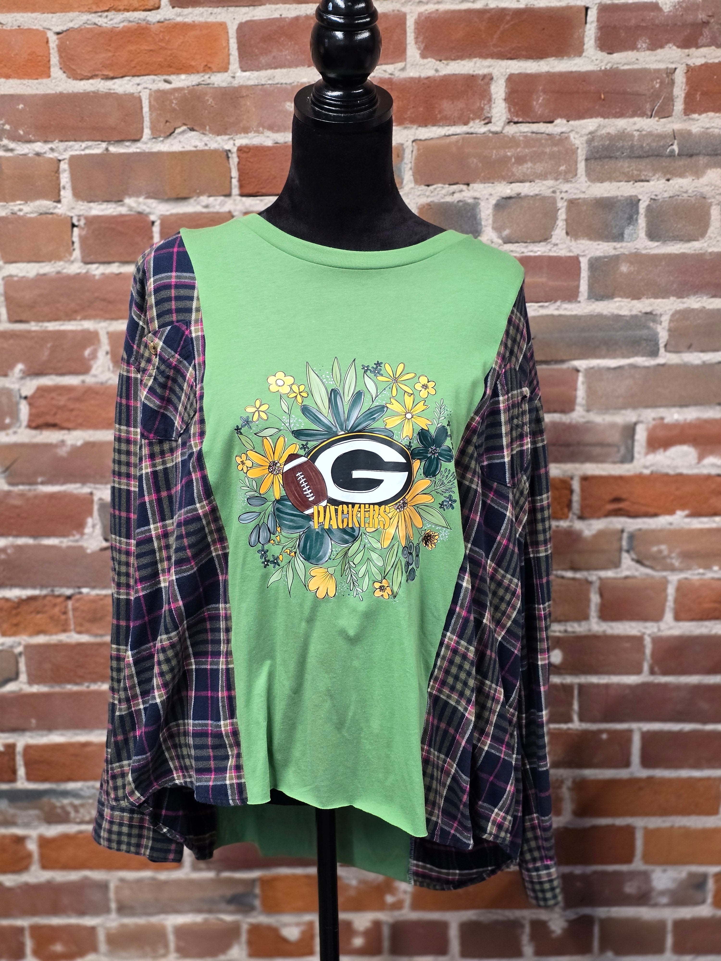 Gb Packers Upcycled Flannel - Handcrafted One-of-a-Kind
