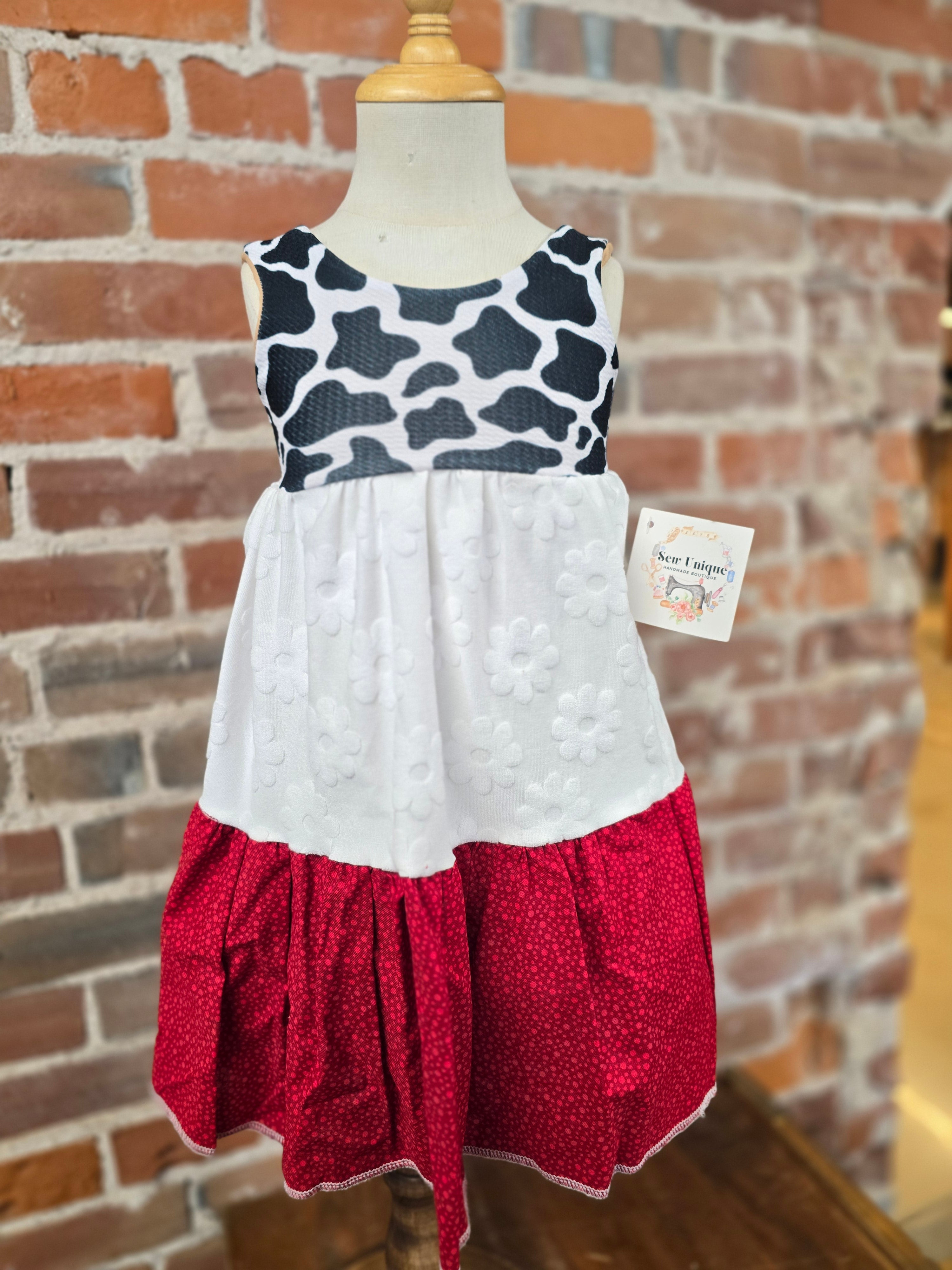 Sew Unique Kids Dress - Handcrafted Cow Print Tiered Design