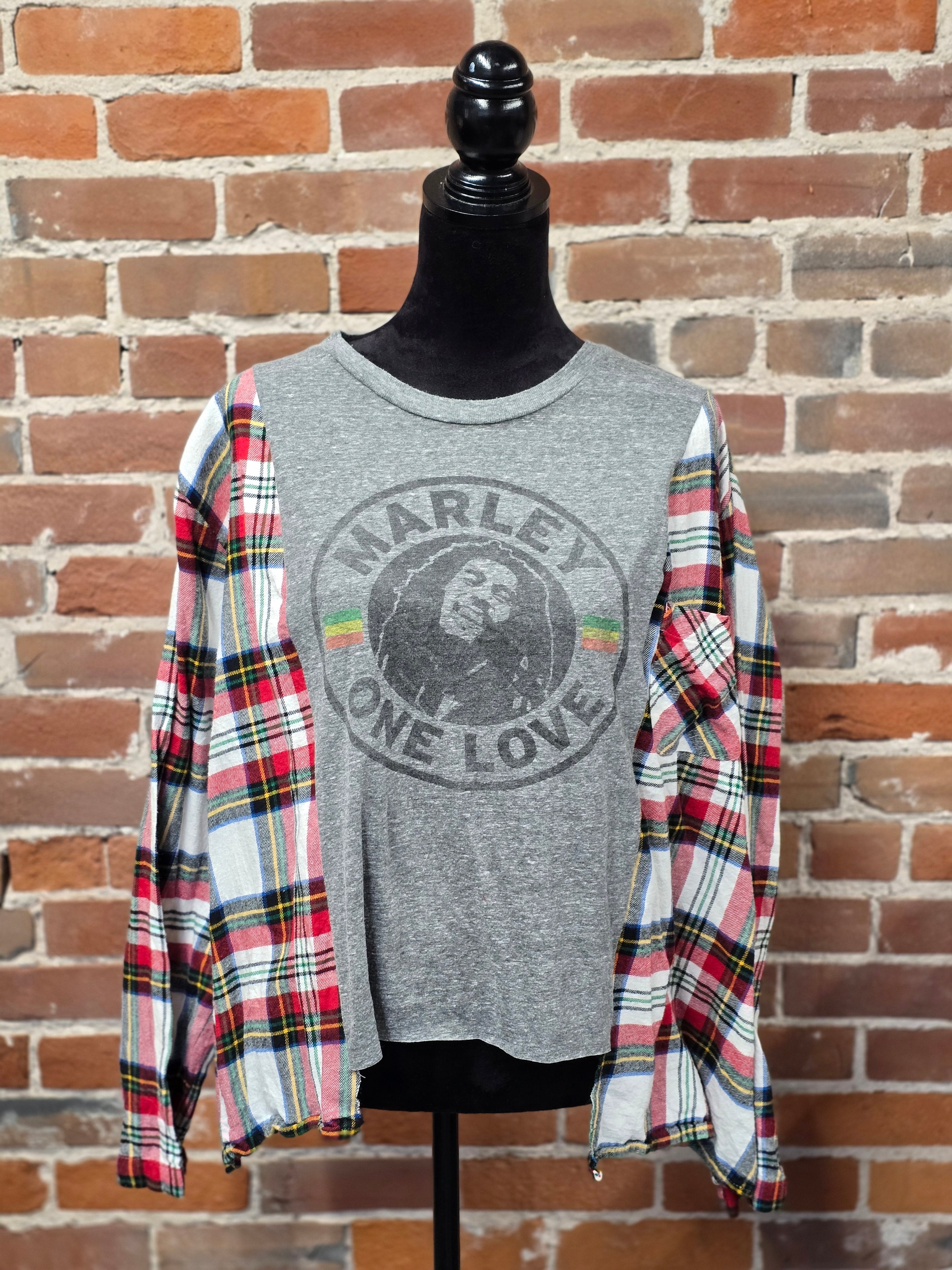 Bob Marley Upcycled Flannel Shirt – Handcrafted One-of-a-kind
